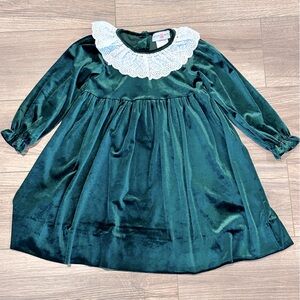 Smocked Sweets Girls 4T Silk and Cotton White Collar Green Dress